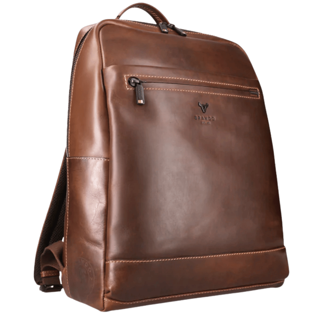 Brando James Leather 3416 15 inch laptop backpack brown front3qrtr png