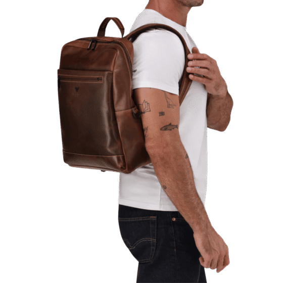 Brando James Leather 3416 15 inch laptop backpack brown lifestyle png