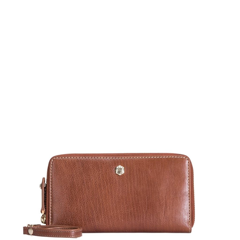 Jekyll and Hide Zulu Leahter Double Wristlet Purse 4317 tan front primary jpg