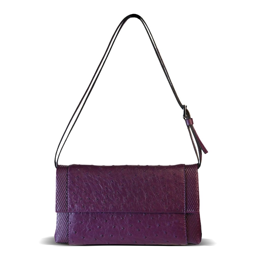 Via Veneta Provoque Veronica Ostrich Handbag 4032 African Viiolet Front jpg
